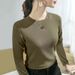 Autumn And Winter New German Velvet Slim-fitting Long-sleeved T-shirt Women's Warm Large-size Foreign-style Bottoming Shirt Solid-color Slim Top_ecoleips.com