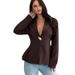Slim Fit Women's Cardigan Blazer Elegant Fashion Top American Style Black White Long Sleeve Polyester_ecoleips.com