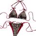 Leopard Print Color Block Two Piece Swimsuit High End Beach Bikini for Women Lace up Design European And American Style Hot Spring Swimwear 2026_ecoleips.com