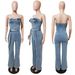 Women's Clothing Strapless Slim Fit Elastic Washed Denim Jumpsuit For Women Wide Leg Pants For Formal & Casual For Women_ecoleips.com