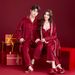 Voya Pajamas Newlyweds, High-end Red Island Velvet Autumn Winter Wedding Robes For Bride And Groom_ecoleips.com
