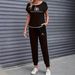 Women's Clothing Color Block Trim Casual Suit Spring Summer Autumn American Style Simple Loose Fit Short Sleeve_ecoleips.com