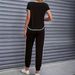 Women's Color Block Trim Casual Suit Simple Loose Fit Short Sleeve Set Style For Spring Summer Autumn_ecoleips.com