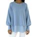 Autumn/Winter Solid-Color Casual Round-Neck Sweater With Chiffon Hem And Lantern Sleeves_ecoleips.com