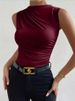 Women's Clothing High-Neck Pleated Sleeveless T-Shirt – Lightweight & Stylish For Spring & Summer_ecoleips.com