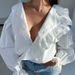 Women's Clothing Shirt Sexy Deep V Neck Wood Ear Edge Long Sleeve Temperament Fashion Splicing Lace Shirt_ecoleips.com