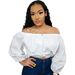 Women's Lace-Sleeve Blouse Oversized Boho Chic Top Lantern Sleeves Off-Shoulder Neckline White Black_ecoleips.com