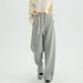 Women's High Waist Wide Leg Pants Winter Warm Faux Cashmere Cotton Straight Sweatpants Loose Slimming Bottoms Black Gray White_ecoleips.com