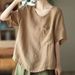 Cross-border Cotton Linen Short-sleeve T-shirt For Women, 2024 Summer New Casual Top, Plus-size, Fashionable, Loose And_ecoleips.com