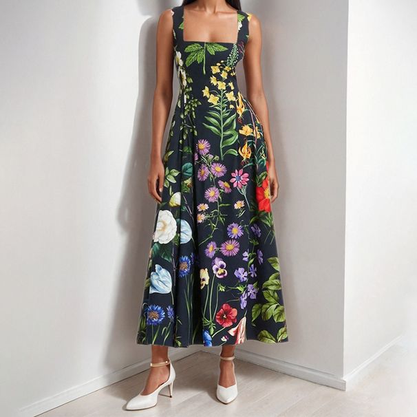 Spring Women's Temperament Elegant Sleeveless Printed Casual Dresses_ecoleips.com