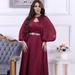 3823 Muslim Fashion Women's Clothing Waist-Cinching Strap Large Cape Long Sleeve Two-Piece Dress Set_ecoleips.com