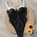 Women's Clothing Solid Color French Retro One Piece Swimsuit Sexy Gathered Tight Swimsuit_ecoleips.com
