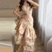 Women Fashion Pattern Print Slim Long Dress Elegant V-Neck Asymmetric Evening Dress Casual Half Sleeve Ruffle Hem Fishtail Dress_ecoleips.com