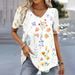 Fashion Woman Blouses 2024 T-shirt Women's 3d Flower Print White Kawaii V-neck T Shirt Female Clothing Oversized Summer Tops Tee_ecoleips.com