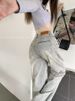 American-style Washed Denim Jeans For Women, Yellow Mud-dyed Straight-leg Pants, Trendy High Street Distressed Casual_ecoleips.com