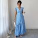 Voya Recommend! Women's Elegant And Simple Women's Embroidered Dress With Eyelets, Summer Short Sleeved Long Skirt_ecoleips.com