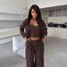 Casual Solid Color Women's Suit Long-sleeved Hooded Zipper Cardigan Sweater Strappy Wide-leg Pants Two-piece Set_ecoleips.com