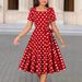 Women's Slim Fit Long Dress Red Polka Dots Wide Swing Cross Border Foreign Trade from Amazon Europe & America_ecoleips.com