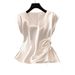 Women's Clothing Solid Color Satin Short Sleeve T-Shirt V Neck Top Thin And Stylish Slim Fit Summer_ecoleips.com