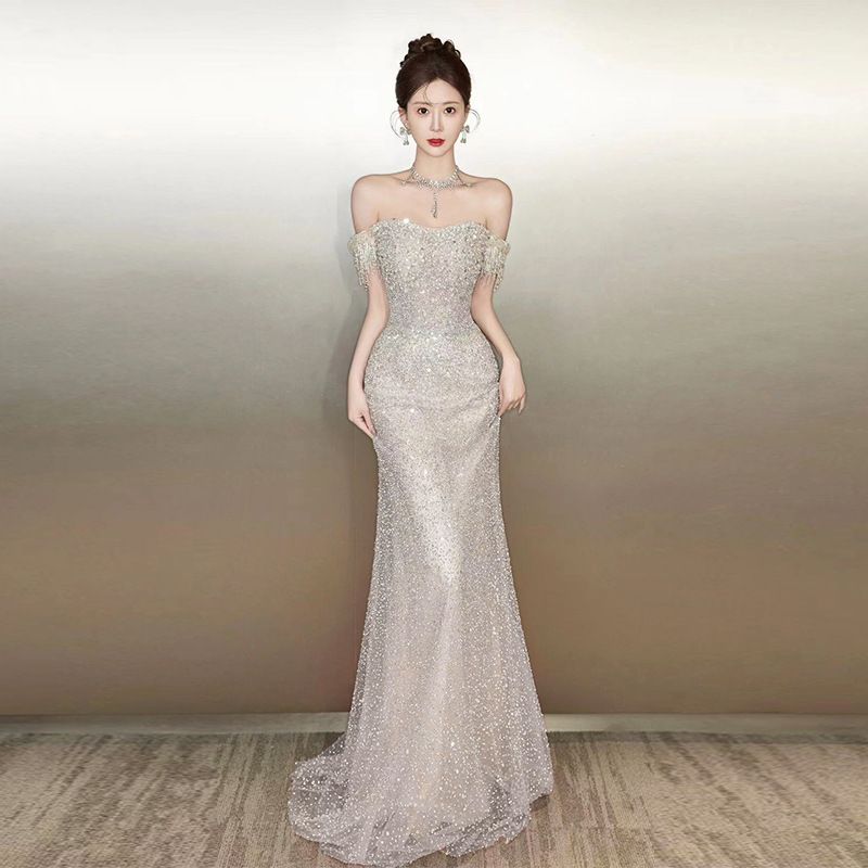 off the Shoulder Evening Gown Elegant High End Light Luxury Mermaid Tail Sequined Dress for Engagement Parties And Banquets New Style 2026_ecoleips.com