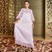 Ba3045 Light Purple Glitter Silk Hand-Stitched Rhinestone Puff Sleeve Dress_ecoleips.com