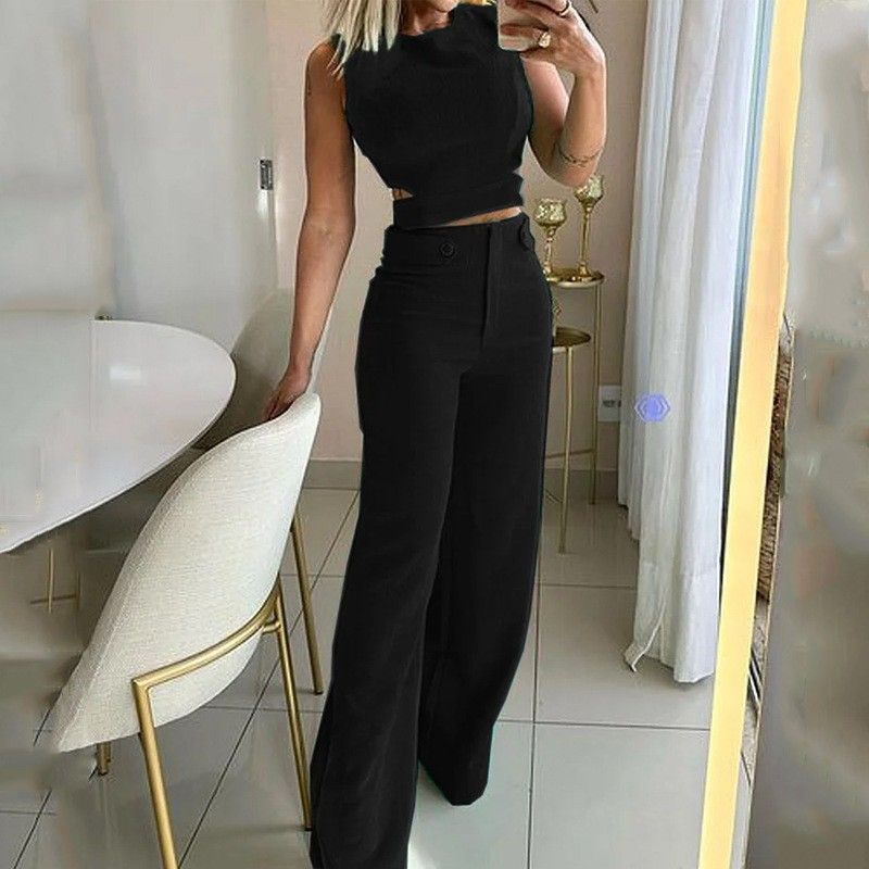 Autumn Women's Fashion Suit Set - Elegant Casual Polyester Pantsuit With Button Details In Black, Green, Sky Blue - S-XXL Size For Office & Daily Wear_ecoleips.com