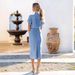 2026 European And American Cross-Border New Mid-Length Shirt Collar Slit Pleated Slim Fit Washed Denim Dress_ecoleips.com