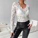 European And American Cross-border 2026 Elegant V-neck Fan-shaped Collar Single-layer Solid Color Lace Long-sleeve_ecoleips.com