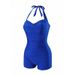 Women's Conservative Slimming Tie-Up One Piece Swimsuit American Style Flat Angle Bikini Beach Swimwear_ecoleips.com