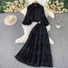 Women's French Retro Heavy Hollow Lace Splicing Lantern Sleeve Short Shirt High Waist Big Swing Skirt Autumn Set_ecoleips.com