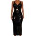 Women's Clothing Pu Leather Suspender Dress Female Black Sexy V Neck Low Cut Hip Skirt Long Skirt_ecoleips.com