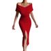 Wo's Spring 2024 New High-End Elegant European And American Cross-Border Off-Shoulder Belted Slit Dress For_ecoleips.com
