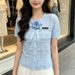 Yuanbiao 2026 Summer New Bow Tie Short Sleeve Knit Shirt For Women, Slim Fit, Elegant And Trendy Top_ecoleips.com