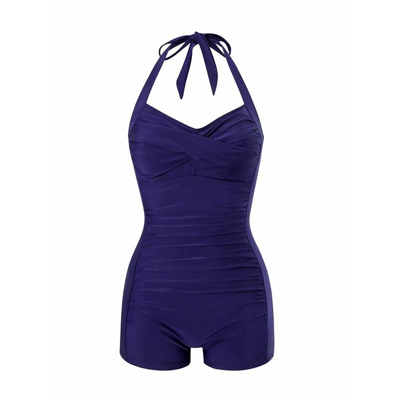 Women's Conservative Slimming Tie-Up One Piece Swimsuit American Style Flat Angle Bikini Beach Swimwear_ecoleips.com