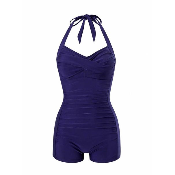 Women's Conservative Slimming Tie-Up One Piece Swimsuit American Style Flat Angle Bikini Beach Swimwear_ecoleips.com