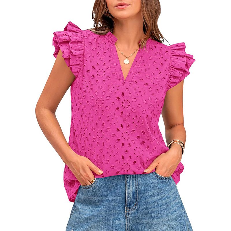 Women's Clothing Casual Flying Sleeve Hollow Embroidery Shirt Female_ecoleips.com