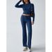 Indie Fashion Sports Yoga Long Sleeve T-Shirt Solid Color Trouser Set Slim Fit_ecoleips.com