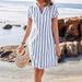 Elegant Striped V Neck Midi Dress Style Available Now On Women's Clothing_ecoleips.com