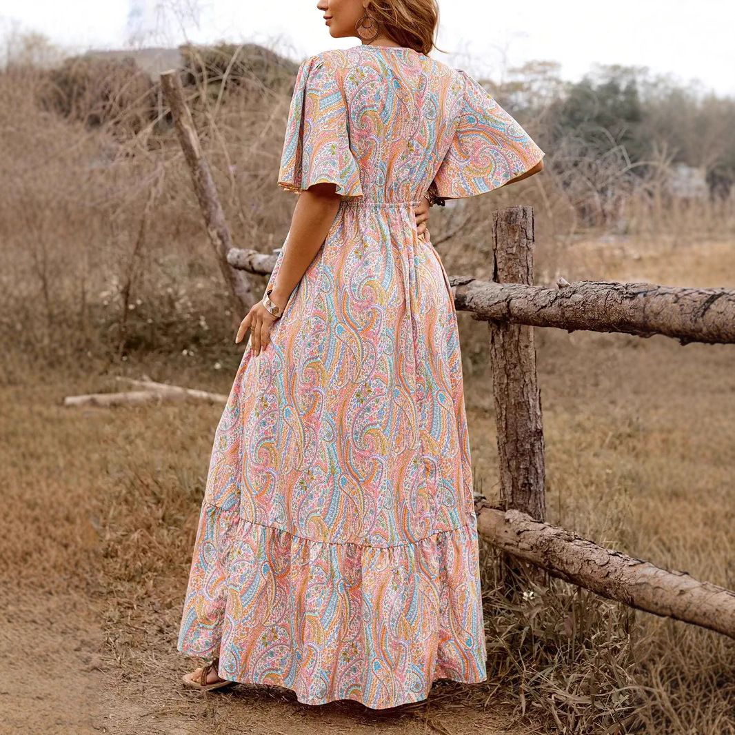 Women's High Waist Slimming Maxi Dress – Paisley Print With Elegant Office Casual Style For Fall 2026_ecoleips.com