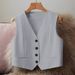 Women's Slim Fit Suit Vest Sleeveless Short Outerwear Red And Gray Autumn Style_ecoleips.com