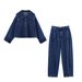 Women's High-Waist Denim Jacket & Jeans Set - Urban Casual Zippered Outfit For Everyday Wear (XS/S/M/L)_ecoleips.com