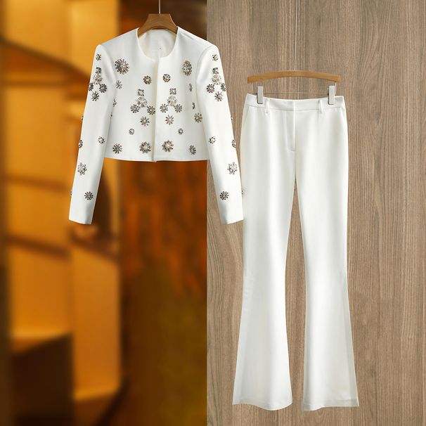 Women's Clothing Style Super Heavy Handmade Beaded Cardigan Top Split Wide Leg Pants Fashionable Trousers Two Piece Set In Stock_ecoleips.com