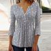 2024 Trendy 3D Printed Shirts For Women Spring Summer 3/4 Sleeve V Neck Buttons Blouse Shirt Elegant Ladies Long Sleeve Tops_ecoleips.com