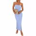 Women's Ribbed Bodycon Dress - Strapless Side Slit Maxi Dress (Summer Stretchy Long Dress Sexy Clubwear For Night Out & Special Occasions)_ecoleips.com