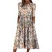 Spring Summer Printed Round Neck Casual Set Loose Long Dress With Pockets Middle Sleeve Cross-Border Women's Fashion_ecoleips.com