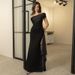 Verve YJ23706 One-Shoulder Mesh Ribbon Ins Style New Elegant Slim Black Long Dress For Women_ecoleips.com