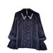 French-Inspired Luxury Blouse – Embellished Lace & Mesh Long Sleeve Top With Notched Collar (Oversized Fit, Beige/White/Black)_ecoleips.com