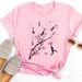 Beautiful Flower Print Women T-Shirts Casual Breathable Soft Short Sleeve Tops Loose Comfortable Street Female Clothes Pink T Sh_ecoleips.com