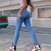 Light Blue Denim Short Leg Elastic Pencil Pants 2026 Spring New Style_ecoleips.com
