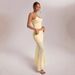 2025 Summer New Women's Light Yellow Lace Camisole Set | Ruffled Short Top + Sheer Mermaid Long_ecoleips.com